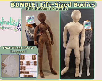 PAQUETE de peluches de cuerpo femenino y masculino de TAMAÑO HUMANO, patrón en PDF + instrucciones/guía para coser tu propio peluche, plantilla digital, forma de hombre