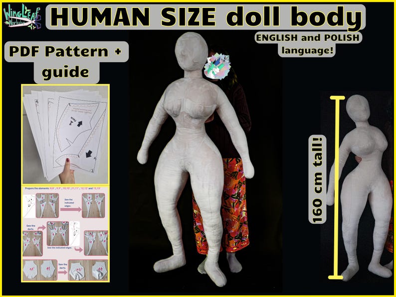 Plush Body Pattern New Plush HUMAN SIZE Doll Body PDF Pattern + Detailed Instructions ...