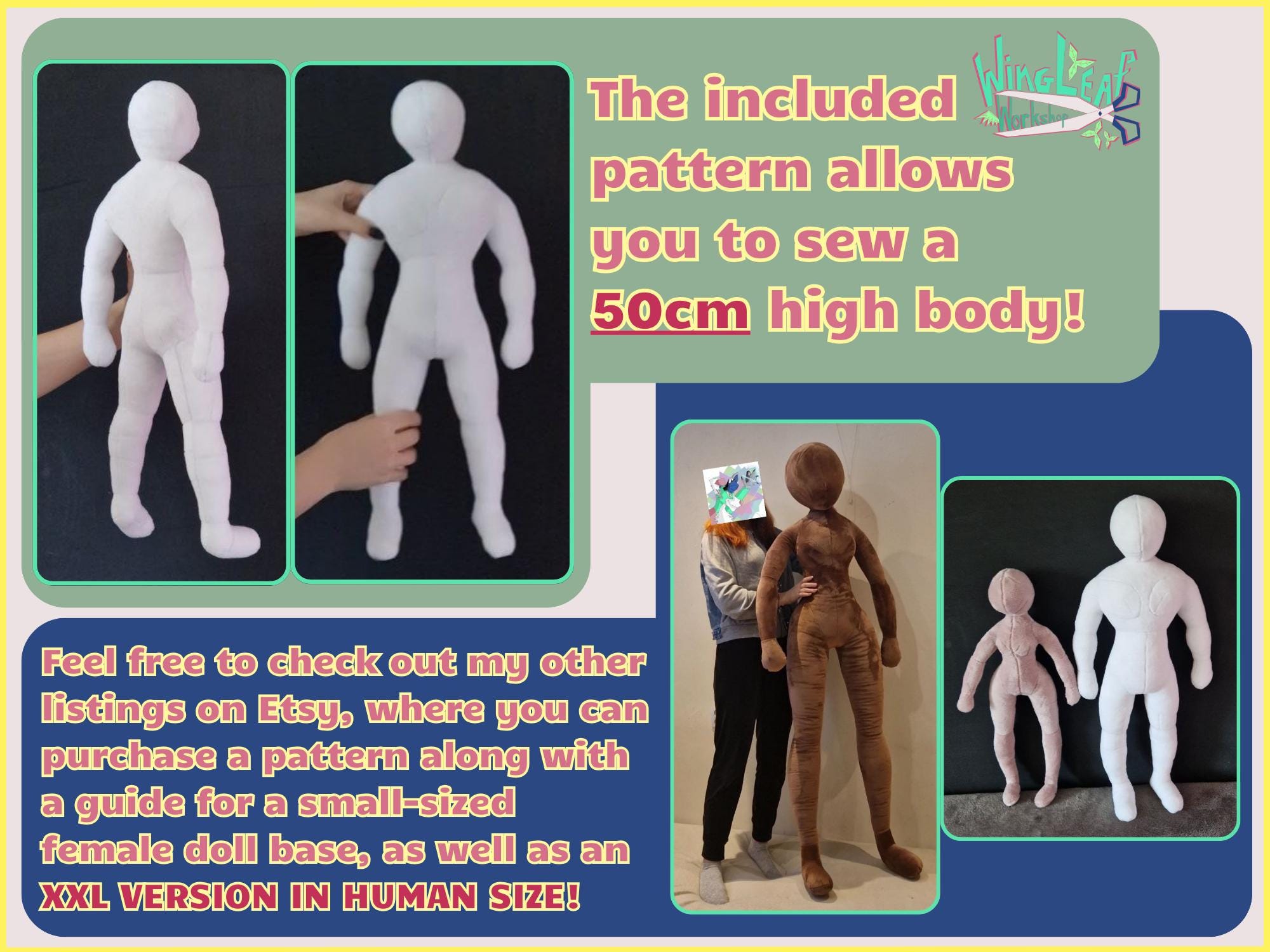 Plush Doll Body Sewing Pattern, 50cm Human Plushie (PDF Pattern) Etsy