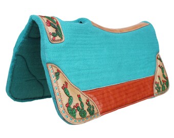 Horse 32" x 30" Western Contoured Wool Felt Therapeutic Saddle Pad Turquiose Colour