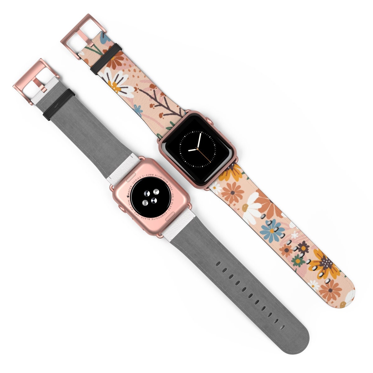 (Honey bee Golden Pattern Queen Crown Textile) Patterned Leather Wristband  Strap for Apple Watch Series 4/3/2/1 gen,Replacement for iWatch 42mm / 44mm