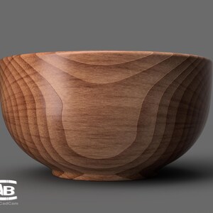 May include: A wooden bowl with a natural brown finish. The bowl has a rounded shape and a smooth, polished surface.