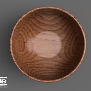 May include: A wooden bowl with a natural wood grain pattern. The bowl is empty and has a smooth, polished finish.