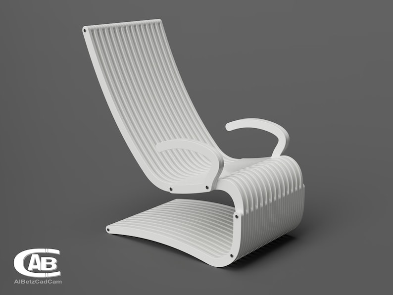May include: White, modern, slatted lounge chair with a curved back and a single armrest. The chair is made of wood and has a unique, organic design.