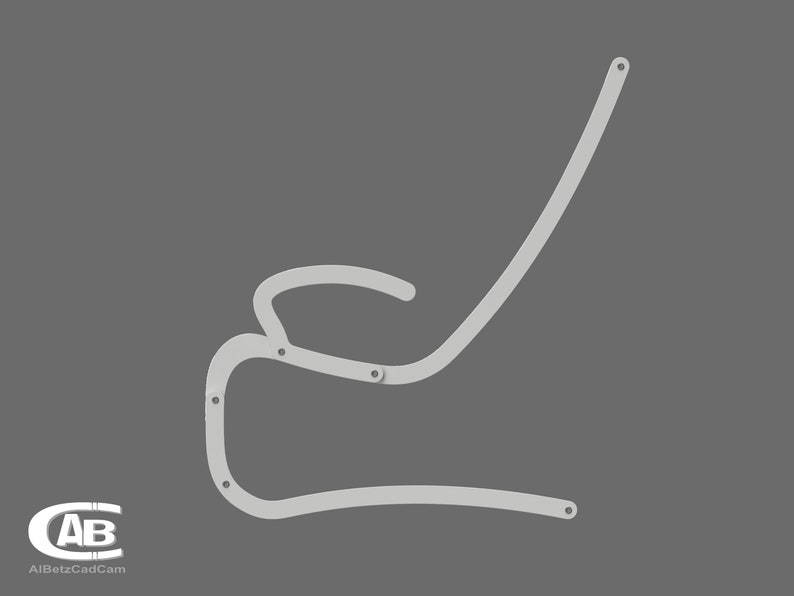 May include: A white metal chair frame with a curved back and a seat with a cutout for a handle. The frame has several holes for attaching screws.