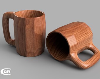 3D-Modell Bierkrug – Runde Innenform & kantiges Außendesign, ergonomischer Griff, STL-Datei