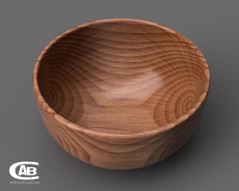 May include: A wooden bowl with a natural wood grain finish. The bowl is empty and has a smooth, rounded interior.