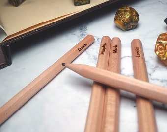 Personalized Gaming Pencils (Set of 5) - RPG Gaming accessory - Custom Engraved Player Pencils