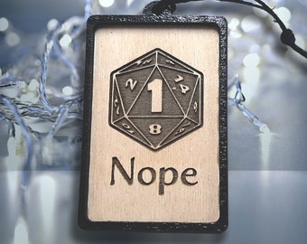 Nope! D&D Critical Fail themed Christmas Ornament - D20 D1 Dungeons and Dragons Holiday Decoration