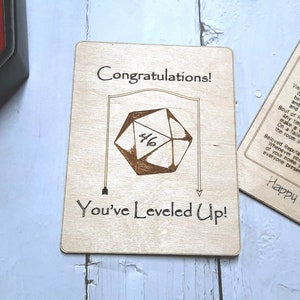 Birthday Card Congratulations You've Leveled Up Humorous birthday card, engraved wood, gamer gift, rpg, role-playing games d&d dnd image 1
