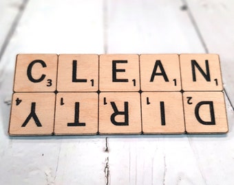 Word Game Dishwasher Dirty / Clean magnet indicator - Word Board Game themed dish magnet