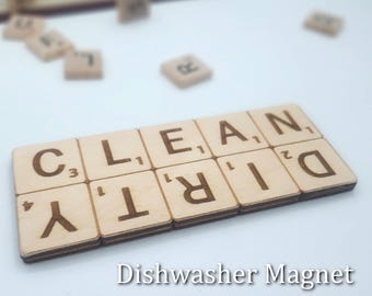 Word Game Dishwasher Dirty / Clean magnet indicator - Word Board Game themed dish magnet