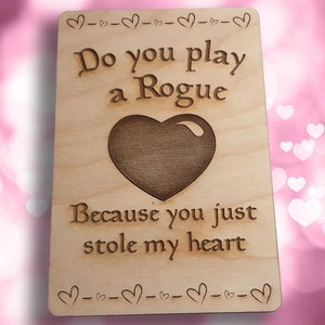 Cartão de Dia dos Namorados / Aniversário - Rogue You Stole My Heart RPG Gaming Cartão inteligente VDay, madeira gravada, presente para jogador, rpg, jogos de RPG d&d