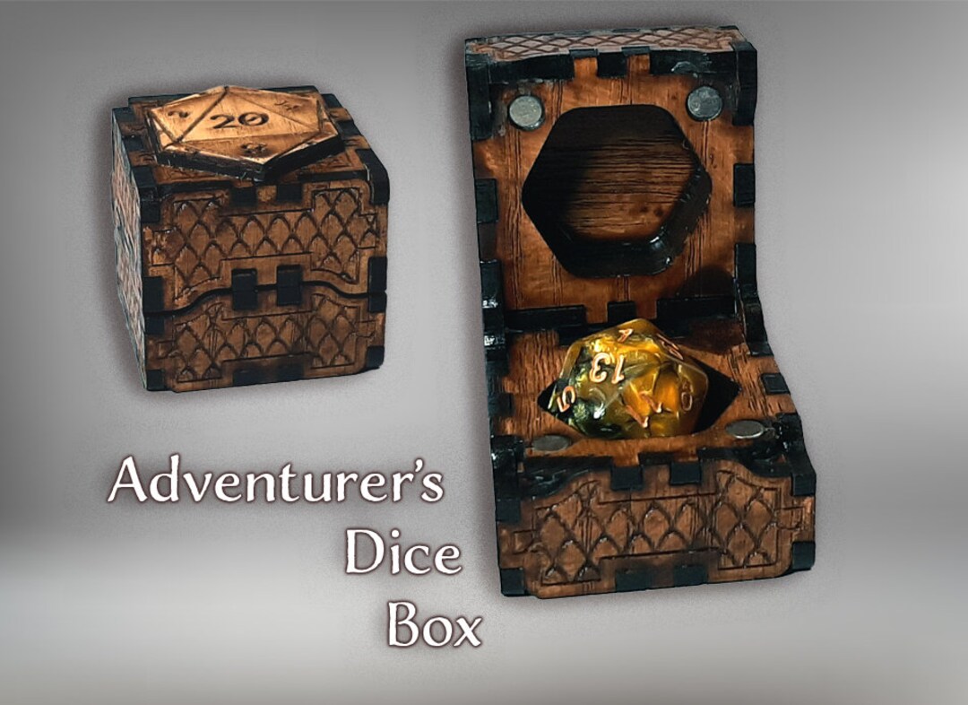 Adventurer's Dice Box Single Die D20 Wooden Engraved RPG Dice Box With