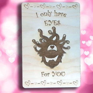 Cartão de dia dos namorados/aniversário - Eu só tenho olhos para você RPG Gaming Cartão inteligente VDay, madeira gravada, presente de jogador, rpg, jogos de RPG d&d