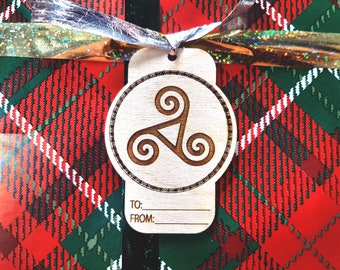 Gift Tag - Celtic Joy engraved gift wrap label Celtic inspired birthday or holiday hang tag