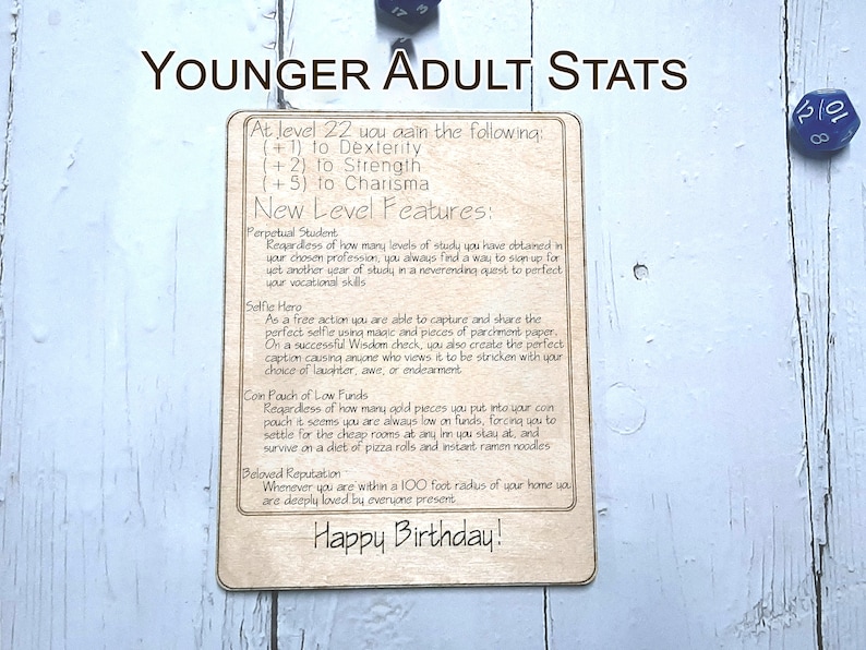 Birthday Card Congratulations You've Leveled Up Humorous birthday card, engraved wood, gamer gift, rpg, role-playing games d&d dnd image 4