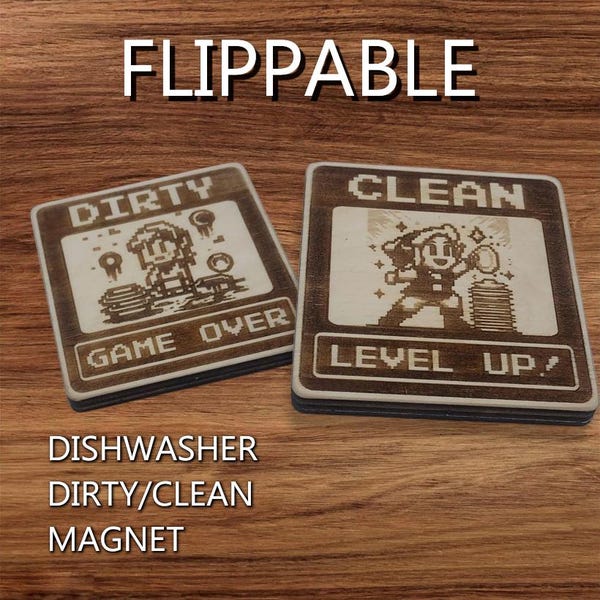 Retro 8-bit Dishwasher Magnet: Clean/Dirty Indicator