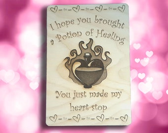 Valentine / Anniversary Card - Healing Potion RPG Gaming Clever card, engraved wood, gamer gift, rpg, role-playing games d&d dnd