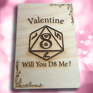Cartão de Dia dos Namorados - Cartão D8 Me RPG Gaming Clever VDay, madeira gravada, presente de jogador, rpg, jogos de RPG d&d dnd Data