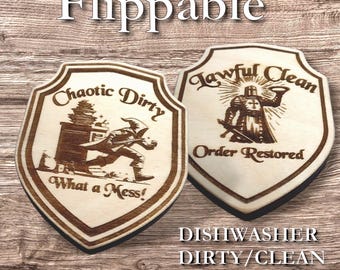Dishwasher Dirty / Clean Magnet Indicator Two Sided - D&D Alignment role playing themed dish magnet