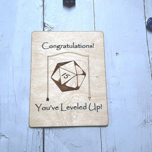 Birthday Card Congratulations You've Leveled Up Humorous birthday card, engraved wood, gamer gift, rpg, role-playing games d&d dnd image 7