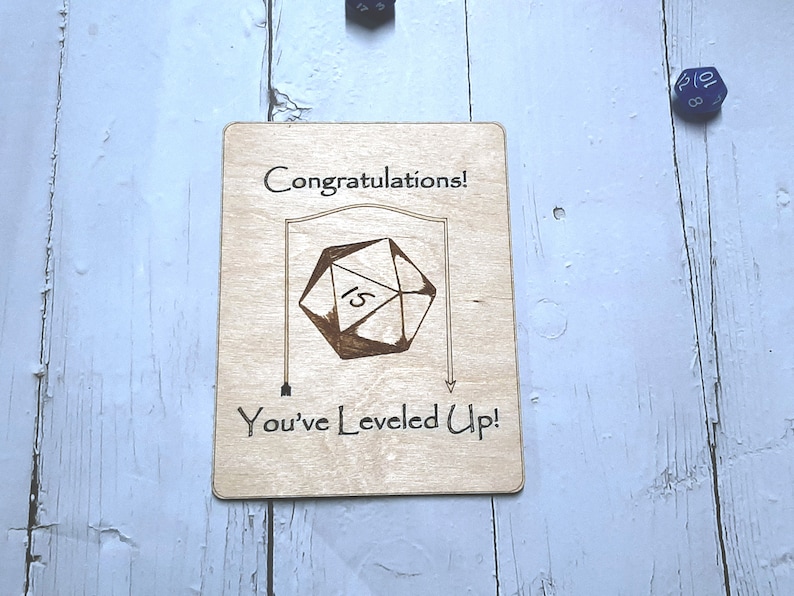 Birthday Card Congratulations You've Leveled Up Humorous birthday card, engraved wood, gamer gift, rpg, role-playing games d&d dnd image 7