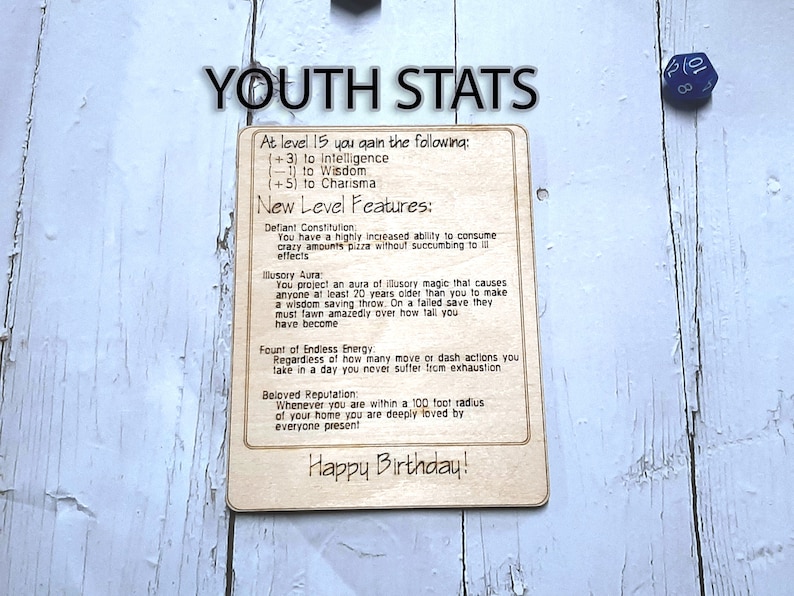 Birthday Card Congratulations You've Leveled Up Humorous birthday card, engraved wood, gamer gift, rpg, role-playing games d&d dnd image 3