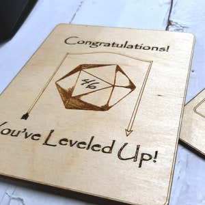 Birthday Card Congratulations You've Leveled Up Humorous birthday card, engraved wood, gamer gift, rpg, role-playing games d&d dnd image 2