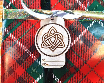 Gift Tag - Celtic knot engraved gift wrap label Celtic inspired birthday or holiday hang tag