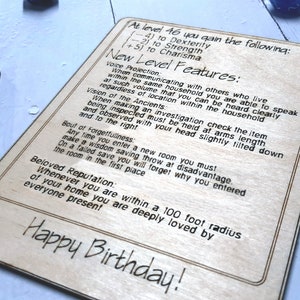 Birthday Card Congratulations You've Leveled Up Humorous birthday card, engraved wood, gamer gift, rpg, role-playing games d&d dnd image 6