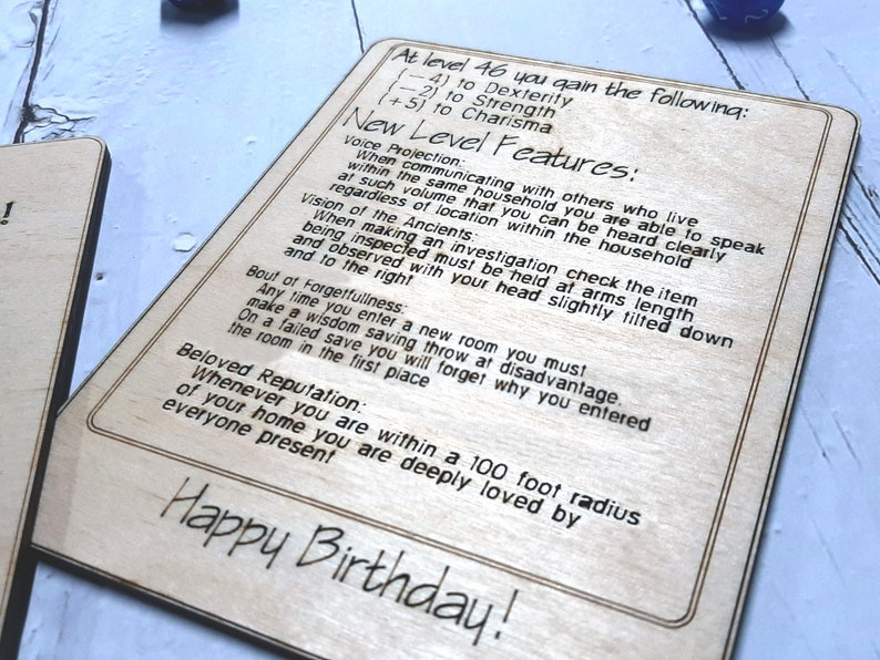 Birthday Card Congratulations You've Leveled Up Humorous birthday card, engraved wood, gamer gift, rpg, role-playing games d&d dnd image 6