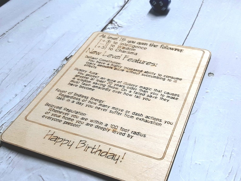Birthday Card Congratulations You've Leveled Up Humorous birthday card, engraved wood, gamer gift, rpg, role-playing games d&d dnd image 8
