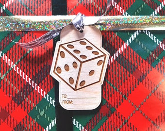 Gift Tag - Dice D6 Board Game Piece engraved gaming gift wrap label tabletop themed birthday or holiday hang tag