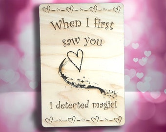 Valentine / Anniversary Card - Detect Magic RPG Gaming Clever VDay card, engraved wood, gamer gift, rpg, role-playing games d&d dnd