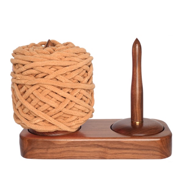 DICHA Black Walnut Double Wood Yarn Holder-Advanced Metal Twirling Mechanism Lazy Susan-Big Stand Ball Spindle Sewing Crocheting Tool