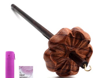 3" Drop Spindle Kit-High Whorl Wooden Spindles with Tutorial-Weaving Spinning Wheels for Beginners-Perfect Spinner Gift-Easy to Use-Rosewood