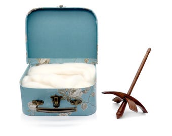 DICHA Black Walnut Turkish Spindle Kit with 2 oz Wool Roving-Weaving Spinning Wheels for Beginners-All in A Gift Box-Perfect Spinner Gifts