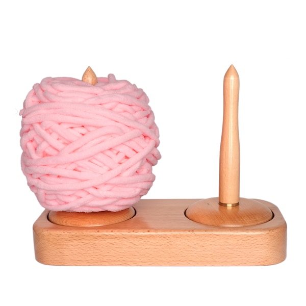 DICHA Beech Double Wood Yarn Holder-Advanced Metal Twirling Mechanism Lazy Susan-Big Stand Ball Spindle Sewing Crocheting Tool- Yarn Storage