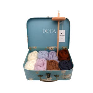 DICHA 3 Inch Drop Spindle Kit  for Beginners- High Low Whorl Wooden Spindles with Merino Wool/Top and Manual-Perfect Spinner Gifts