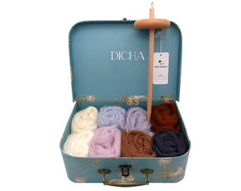 DICHA 3 Inch Drop Spindle Kit  for Beginners- High Low Whorl Wooden Spindles with Merino Wool/Top and Manual-Perfect Spinner Gifts