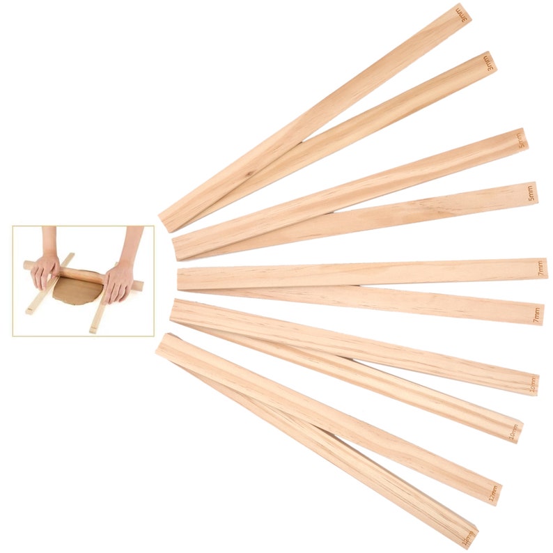 10 Pcs Clay Pottery Rolling Guides- 5 Size Wooden Rolling Pin Guides ...