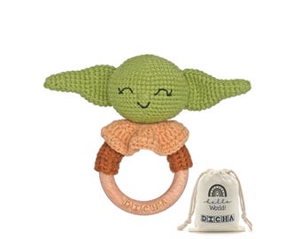 Houten babyrammelaar-gehaakte babyrammelaar - babyrammelaar zintuiglijke ontwikkeling houten speelgoedset - Star Wars-fans The Baby Child-Baby Yoda