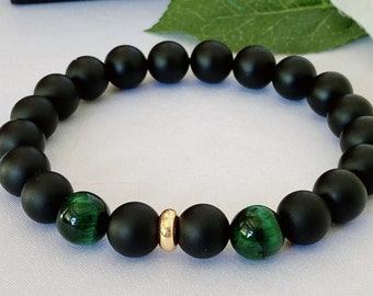 Black Men's Bracelet, Black Onyx Bracelet, Green Tiger's Eye Bracelet,  Beaded Bracelet, Gift for men's, Birthday Bracelet, Gift for Father