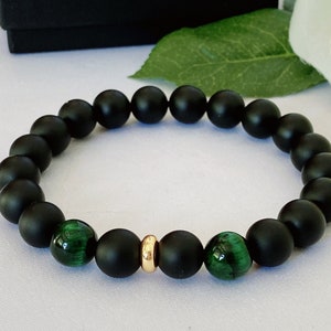 Black Men's Bracelet, Black Onyx Bracelet, Green Tiger's Eye Bracelet,  Beaded Bracelet, Gift for men's, Birthday Bracelet, Gift for Father