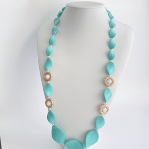 Einzigartiges Sommer Türkis Statement, Lange Halskette, Damen Schmuck, große Halskette, stilvolle Halskette, Trendy Schmuck, Modeschmuck