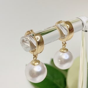 18K Gold Plated Sterling Silver Earrings, Dangle Earrings, Drop Earrings, Pearls Earrings, Gold Plated Earrings, AG925 Sterling Silver