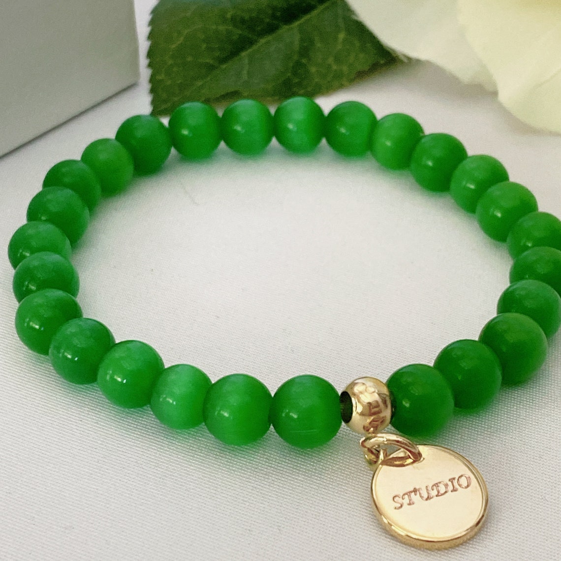 Green Cat's Eye Bracelet, Women's Bracelet, Gemstone Bracelet, Charm