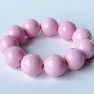 Handmade Pink Resin Beaded Stretch Bracelet with Heart Charm
