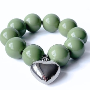 Chunky Green Resin Beaded Bracelet: Italian Beads, Handmade in Canada